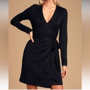 Lulus Black Wrap Sweater Dress